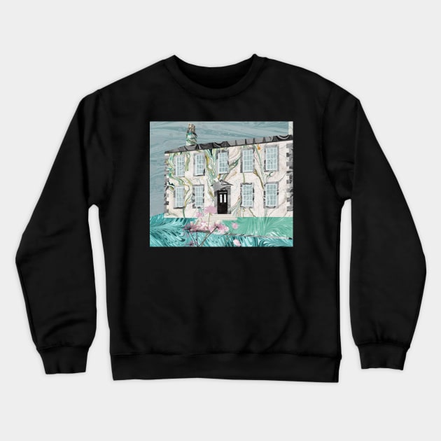 The Bronte Sisters' Parsonage,Haworth : Collage in Marbled Bookbinding Paper Crewneck Sweatshirt by MarbleCloud